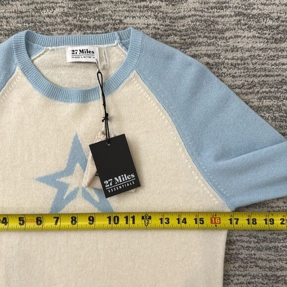 NWT 27 Miles | Kyra Cashmere Star Baseball Sweater Small Light Blue - Picture 7 of 10